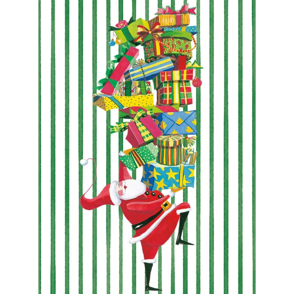 Caspari Christmas And Holiday Cards|Boxed Holiday Cards|Santa With Stack Of Gifts Small Boxed Christmas Cards - includes 15 cards & envelopes