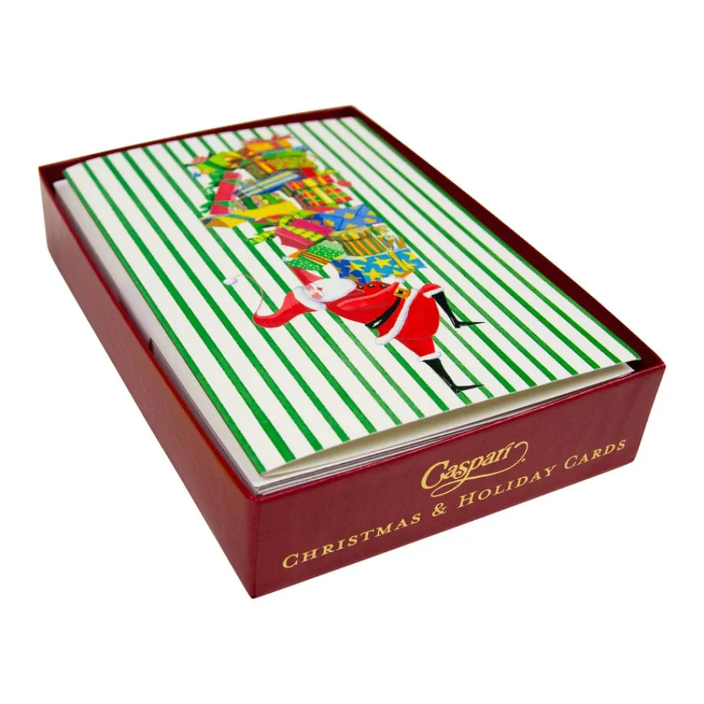 Caspari Christmas And Holiday Cards|Boxed Holiday Cards|Santa With Stack Of Gifts Small Boxed Christmas Cards - includes 15 cards & envelopes