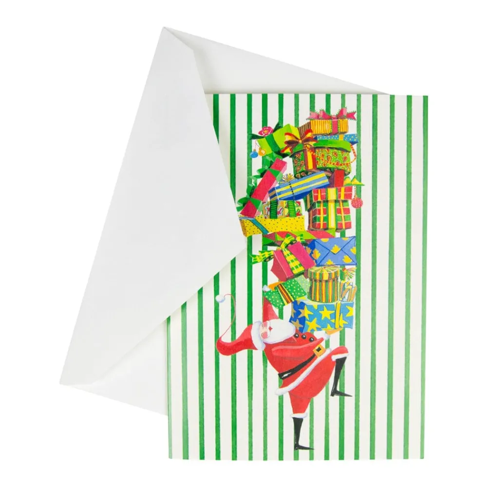 Caspari Christmas And Holiday Cards|Boxed Holiday Cards|Santa With Stack Of Gifts Small Boxed Christmas Cards - includes 15 cards & envelopes