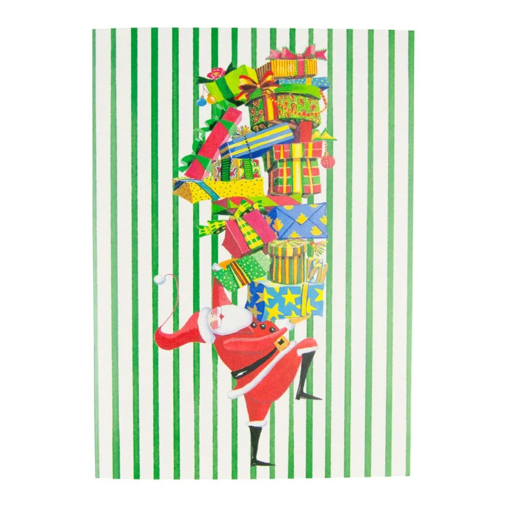 Caspari Christmas And Holiday Cards|Boxed Holiday Cards|Santa With Stack Of Gifts Small Boxed Christmas Cards - includes 15 cards & envelopes