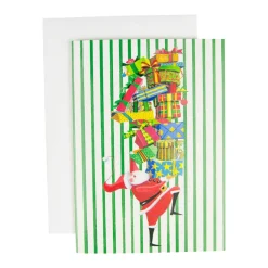 Caspari Christmas And Holiday Cards|Boxed Holiday Cards|Santa With Stack Of Gifts Small Boxed Christmas Cards - includes 15 cards & envelopes