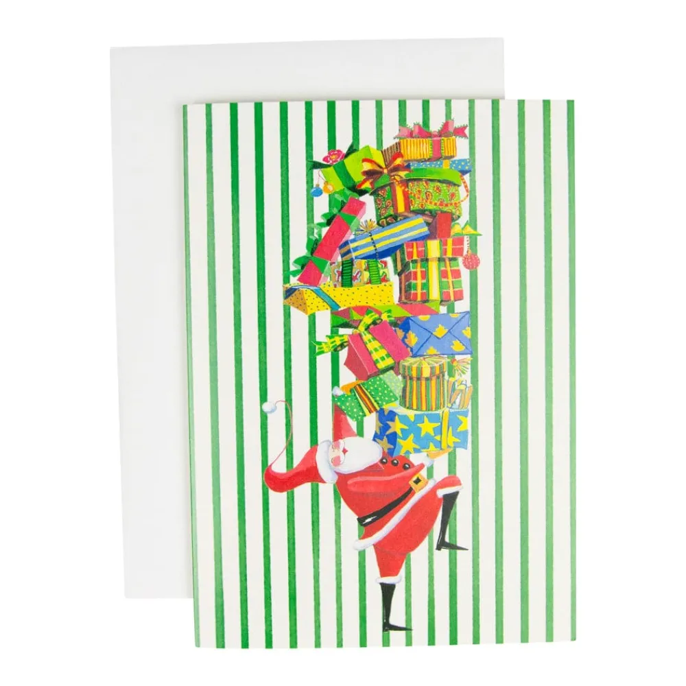 Caspari Christmas And Holiday Cards|Boxed Holiday Cards|Santa With Stack Of Gifts Small Boxed Christmas Cards - includes 15 cards & envelopes