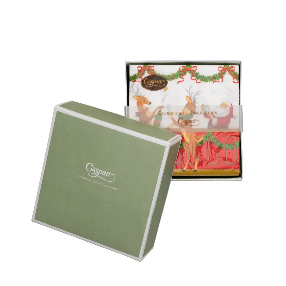 Caspari Boxed Cocktail Napkins|Santa's Bar Boxed Cocktail Napkins - includes 12 Boxed Cocktail Napkins