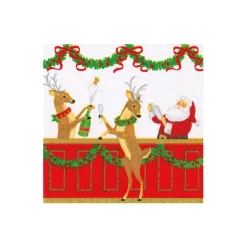 Caspari Paper Cocktail Napkins|Santa's Bar Cocktail Napkins - includes 20 Cocktail Napkins