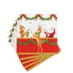 Caspari Paper Cocktail Napkins|Santa's Bar Cocktail Napkins - includes 20 Cocktail Napkins