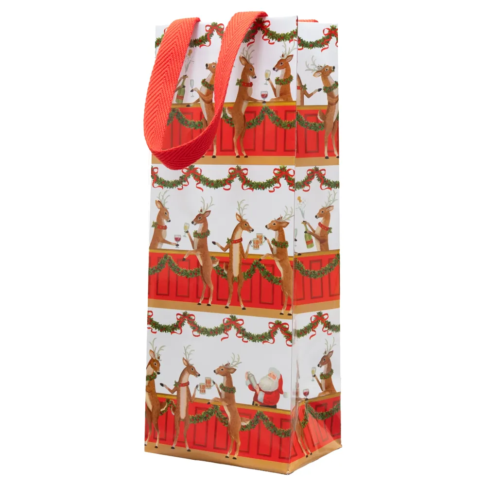 Caspari Christmas Gift & Bottle Bags|Gift & Bottle Bags|Santa'S Bar Gift Bags - includes 1 Gift Bags