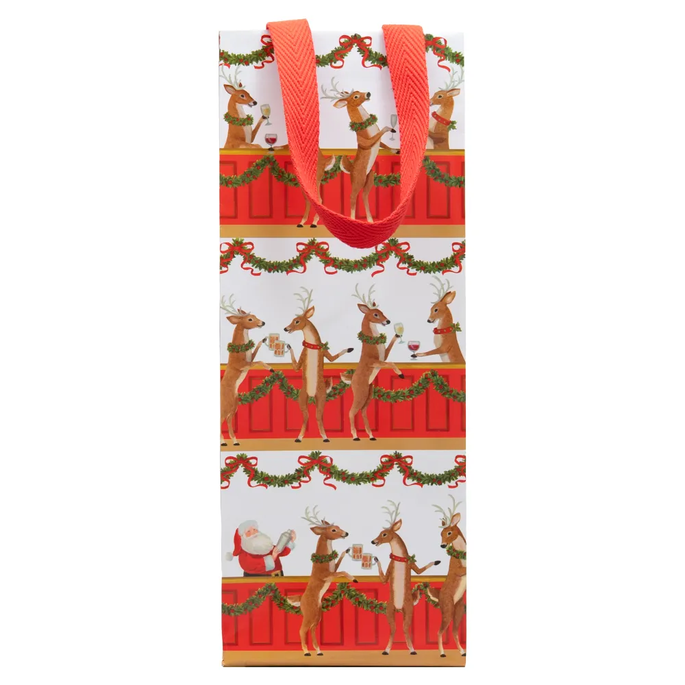 Caspari Christmas Gift & Bottle Bags|Gift & Bottle Bags|Santa'S Bar Gift Bags - includes 1 Gift Bags