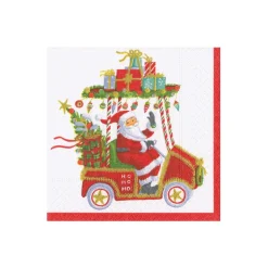 Caspari Christmas Napkins|Boxed Cocktail Napkins|Santa's Golf Cart Boxed Cocktail Napkins - 40 Per Box