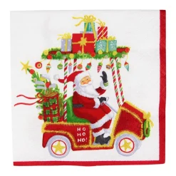 Caspari Christmas Napkins|Paper Cocktail Napkins|Santa's Golf Cart Cocktail Napkins - 20 Per Package