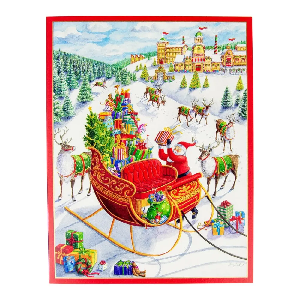 Caspari Christmas And Holiday Cards|Boxed Holiday Cards|Santa's Sleigh Boxed Christmas Cards - 15 Christmas Cards & 15 Envelopes