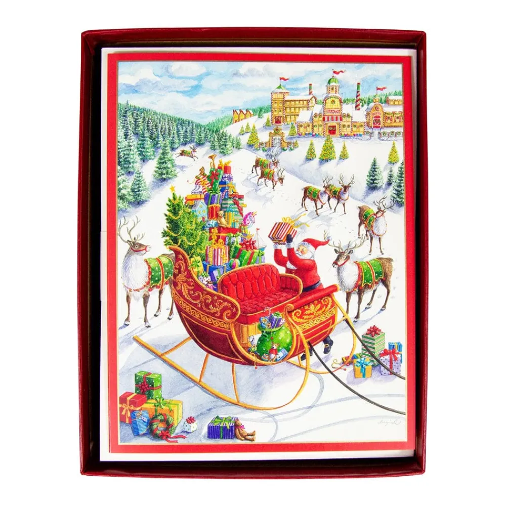 Caspari Christmas And Holiday Cards|Boxed Holiday Cards|Santa's Sleigh Boxed Christmas Cards - 15 Christmas Cards & 15 Envelopes