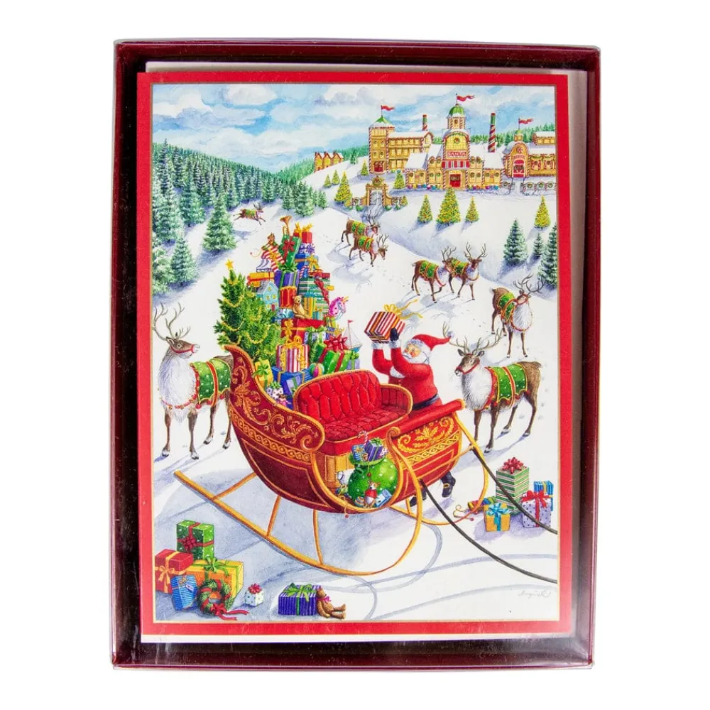 Caspari Christmas And Holiday Cards|Boxed Holiday Cards|Santa's Sleigh Boxed Christmas Cards - 15 Christmas Cards & 15 Envelopes