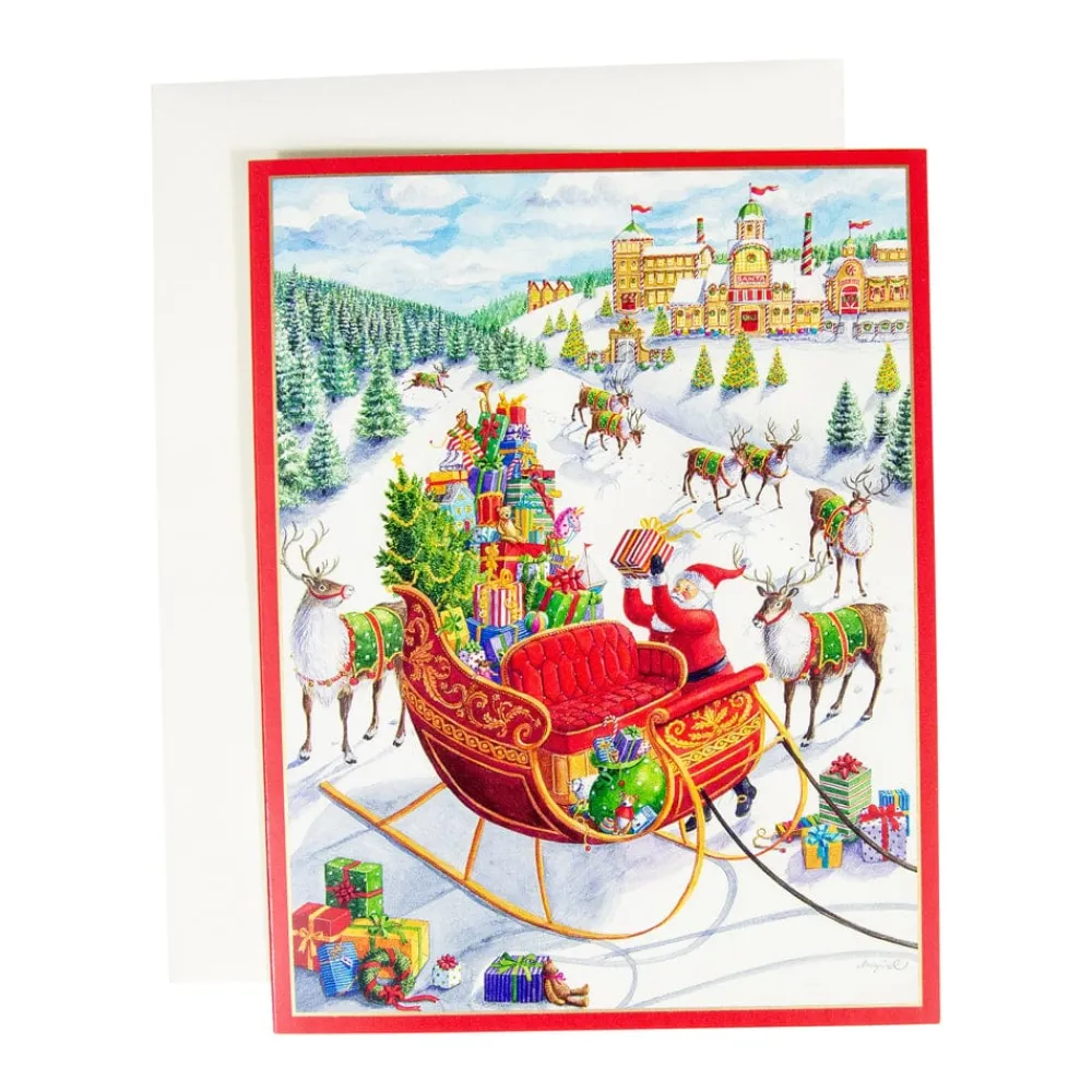 Caspari Christmas And Holiday Cards|Boxed Holiday Cards|Santa's Sleigh Boxed Christmas Cards - 15 Christmas Cards & 15 Envelopes