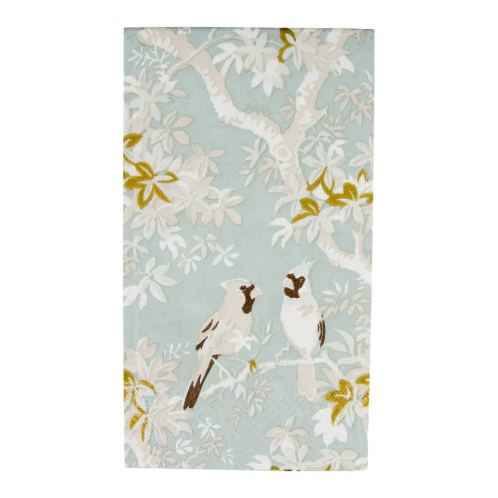 Caspari Paper Guest Towels|Scenic Songbirds Celadon Guest Towel Napkins - 15 Per Package