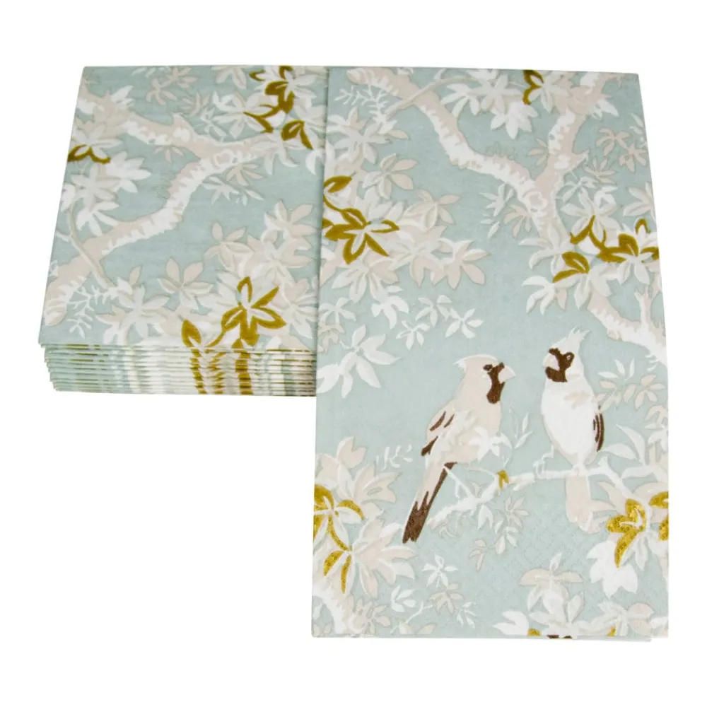 Caspari Paper Guest Towels|Scenic Songbirds Celadon Guest Towel Napkins - 15 Per Package