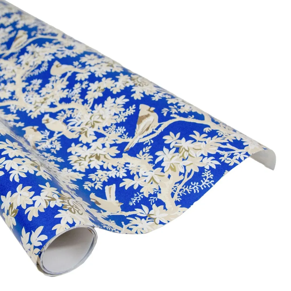 Caspari Christmas Wrapping Paper|Wrapping Paper|Scenic Songbirds China Blue Gift Wrap - One 30" X 8' Roll