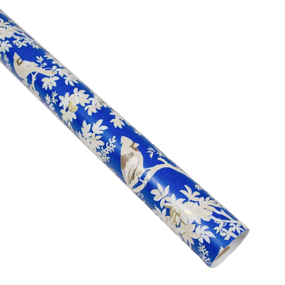 Caspari Christmas Wrapping Paper|Wrapping Paper|Scenic Songbirds China Blue Gift Wrap - One 30" X 8' Roll