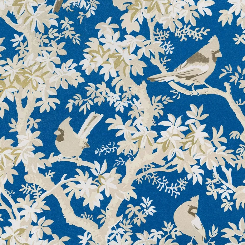 Caspari Christmas Wrapping Paper|Wrapping Paper|Scenic Songbirds China Blue Gift Wrap - One 30" X 8' Roll