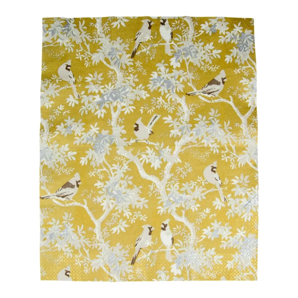 Caspari Paper Guest Towels|Scenic Songbirds Gold & Ivory Guest Towel Napkins - 15 Per Package