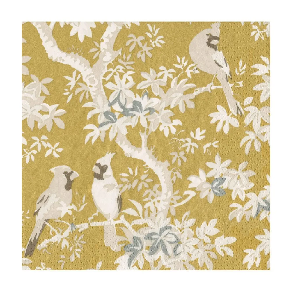 Caspari Paper Luncheon Napkins|Scenic Songbirds Gold & Ivory Luncheon Napkins - 20 Per Package