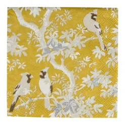 Caspari Paper Cocktail Napkins|Scenic Songbirds Gold & Ivory Cocktail Napkins - 20 Per Package