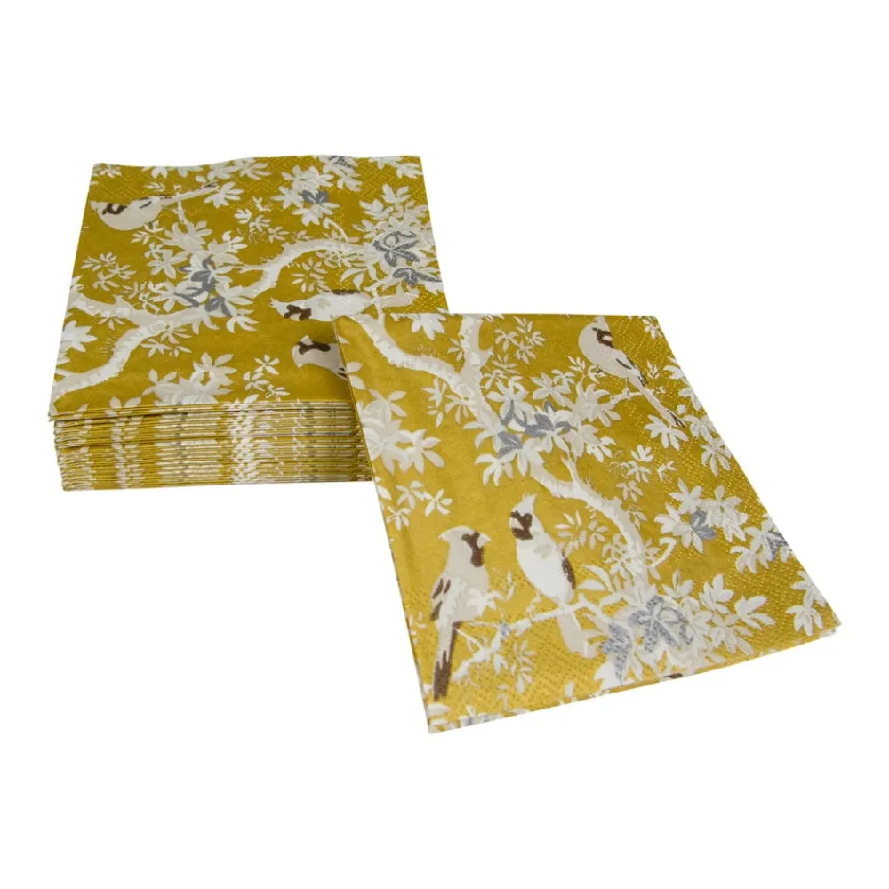 Caspari Paper Cocktail Napkins|Scenic Songbirds Gold & Ivory Cocktail Napkins - 20 Per Package