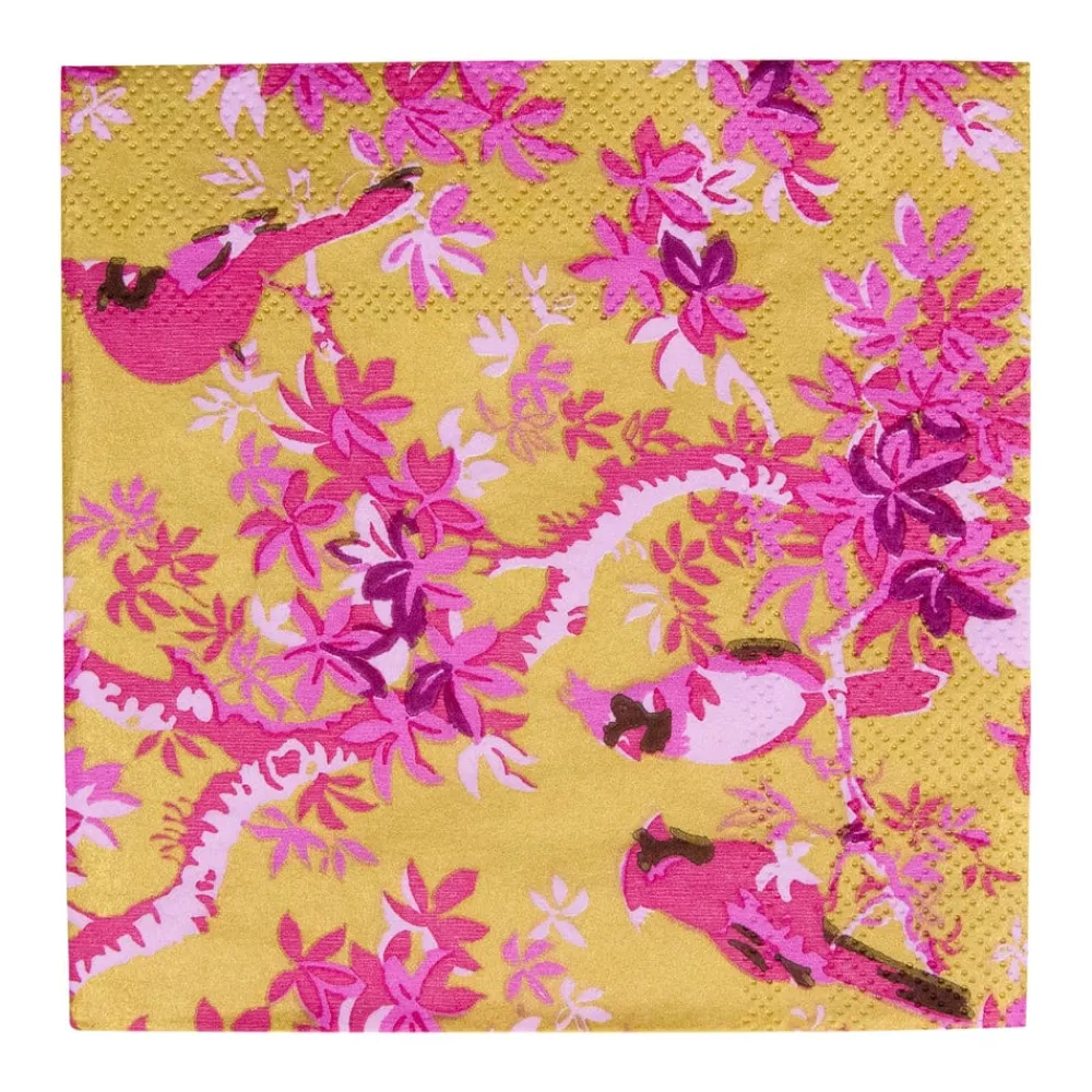 Caspari Paper Cocktail Napkins|Scenic Songbirds Rose & Gold Cocktail Napkins - 20 Per Package
