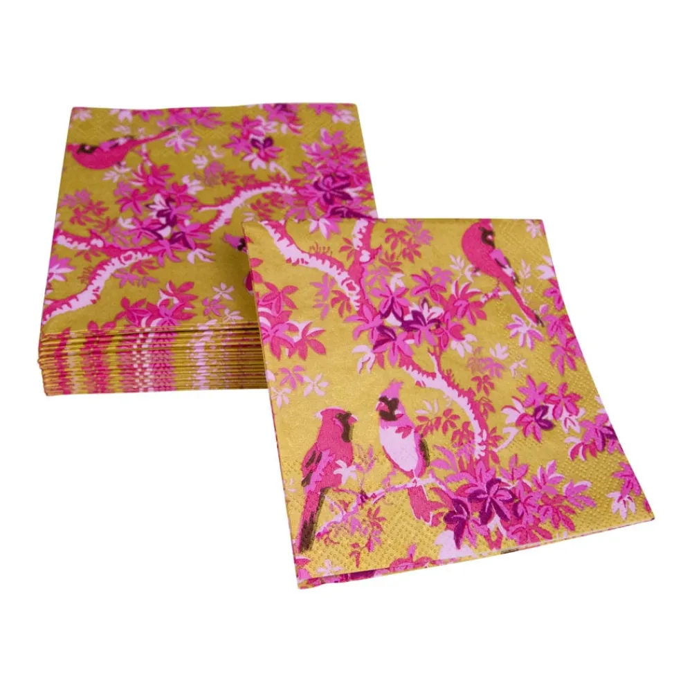 Caspari Paper Cocktail Napkins|Scenic Songbirds Rose & Gold Cocktail Napkins - 20 Per Package