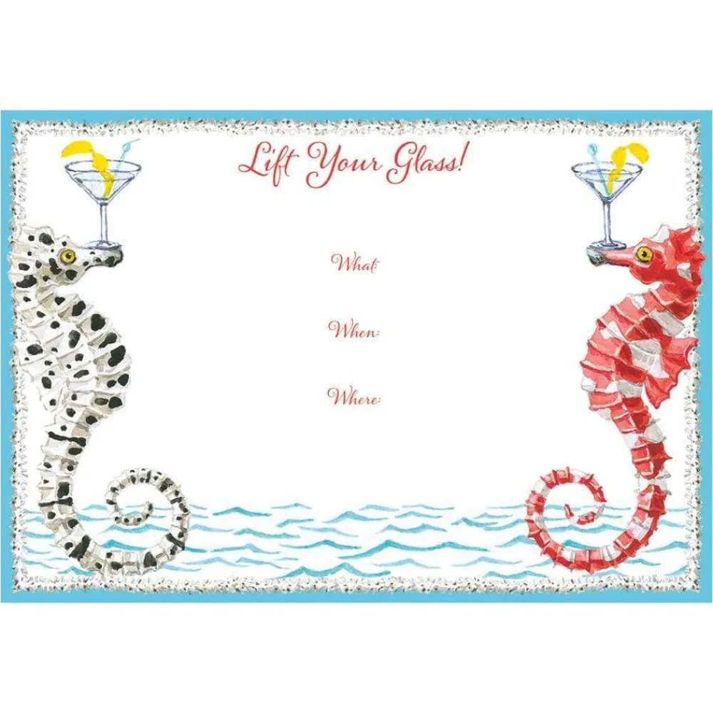 Caspari Invitations|Seahorses and Shell Invitations - 8 Fill-In Invitations & 8 Envelopes