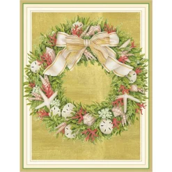 Caspari Christmas And Holiday Cards|Boxed Holiday Cards|Seaside Wreath Large Boxed Christmas Cards - includes 15 cards & envelopes