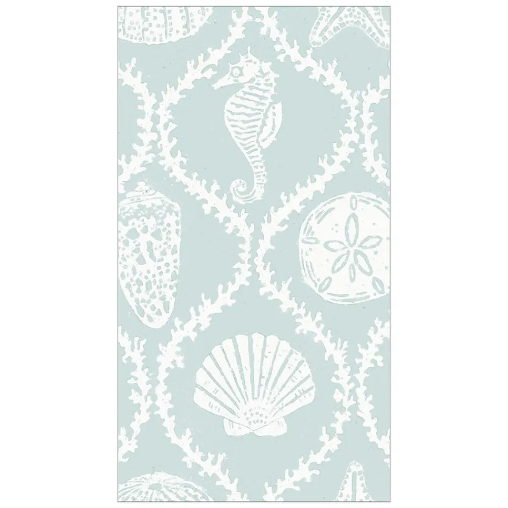 Caspari Paper Guest Towels|Seychelles Paper Guest Towel Napkins in Aqua - 15 Per Package