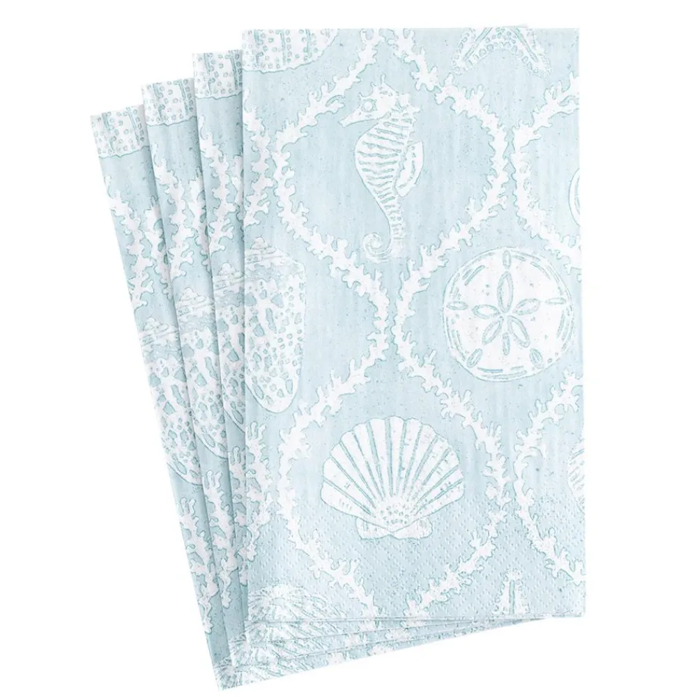 Caspari Paper Guest Towels|Seychelles Paper Guest Towel Napkins in Aqua - 15 Per Package