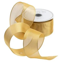 Caspari Christmas Ribbons & Bows|Ribbons & Bows|Sheer Gold Wired Ribbon - 9 Yard Spool