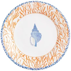 Caspari Paper Dinner Plates|Shell Toile Dinner Plates in Coral & Blue - 8 Per Package