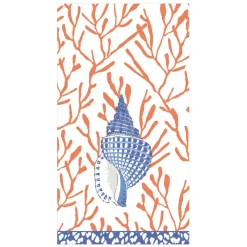 Caspari Paper Guest Towels|Shell Toile Guest Towel Napkins in Coral & Blue - 15 Per Package