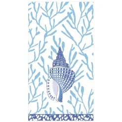 Caspari Paper Guest Towels|Shell Toile Guest Towel Napkins in Blue - 15 Per Package