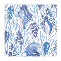 Caspari Paper Luncheon Napkins|Shell Toile Luncheon Napkins in Blue - 20 Per Package