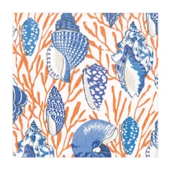 Caspari Paper Luncheon Napkins|Shell Toile Luncheon Napkins in Coral & Blue - 20 Per Package