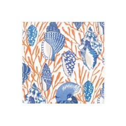 Caspari Paper Cocktail Napkins|Shell Toile Paper Cocktail Napkins in Coral & Blue - 20 per Package