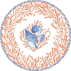 Caspari Paper Placemats|Shell Toile Paper Placemats in Coral & Blue - 12 Per Package,
