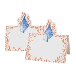 Caspari Place Cards|Shell Toile Place Cards in Coral & Blue- 8 Per Package