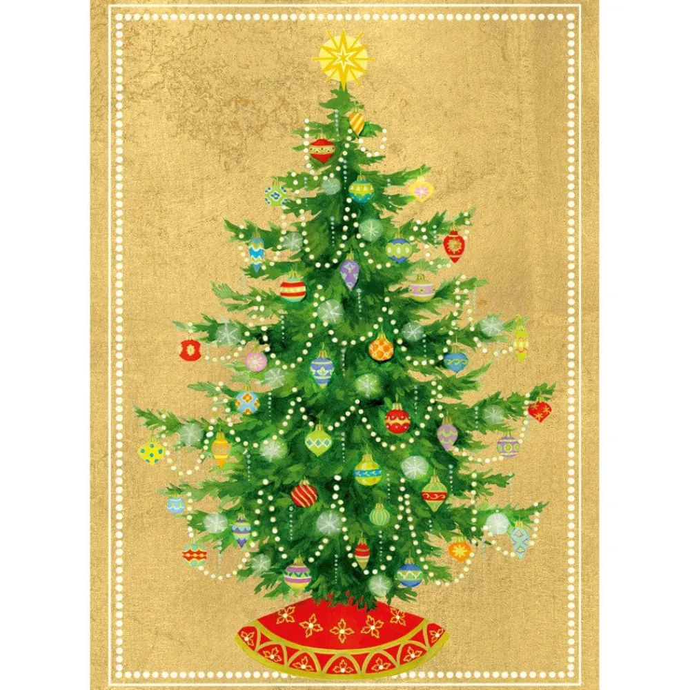 Caspari Christmas And Holiday Cards|Boxed Holiday Cards|Shining Christmas Tree Small Boxed Christmas Cards - includes 15 cards & envelopes