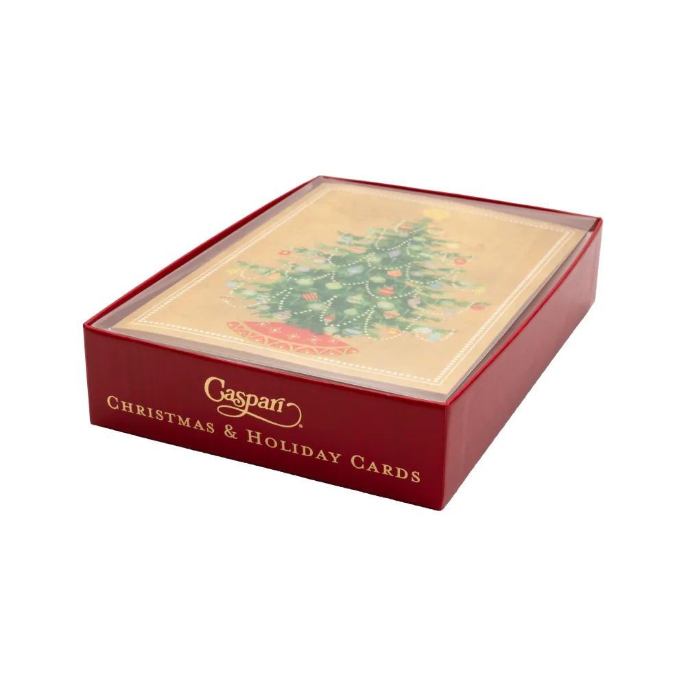 Caspari Christmas And Holiday Cards|Boxed Holiday Cards|Shining Christmas Tree Small Boxed Christmas Cards - includes 15 cards & envelopes