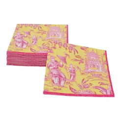 Caspari Paper Cocktail Napkins|Silk Road Toile Chartreuse Cocktail Napkins - 20 Per Package