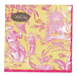 Caspari Paper Cocktail Napkins|Silk Road Toile Chartreuse Cocktail Napkins - 20 Per Package