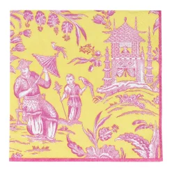 Caspari Paper Luncheon Napkins|Silk Road Toile Chartreuse Luncheon Napkins - 20 Per Package