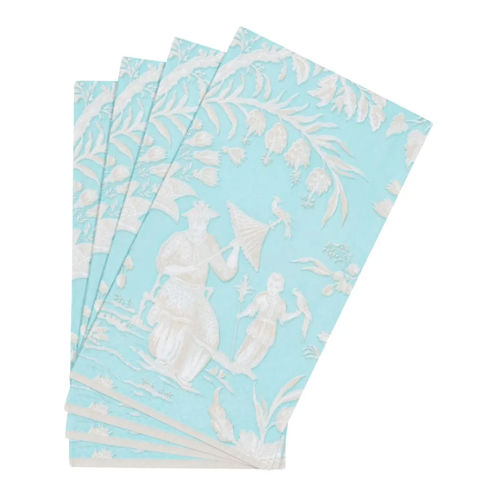 Caspari Paper Guest Towels|Silk Road Toile Robin's Egg Guest Towel Napkins - 15 Per Package