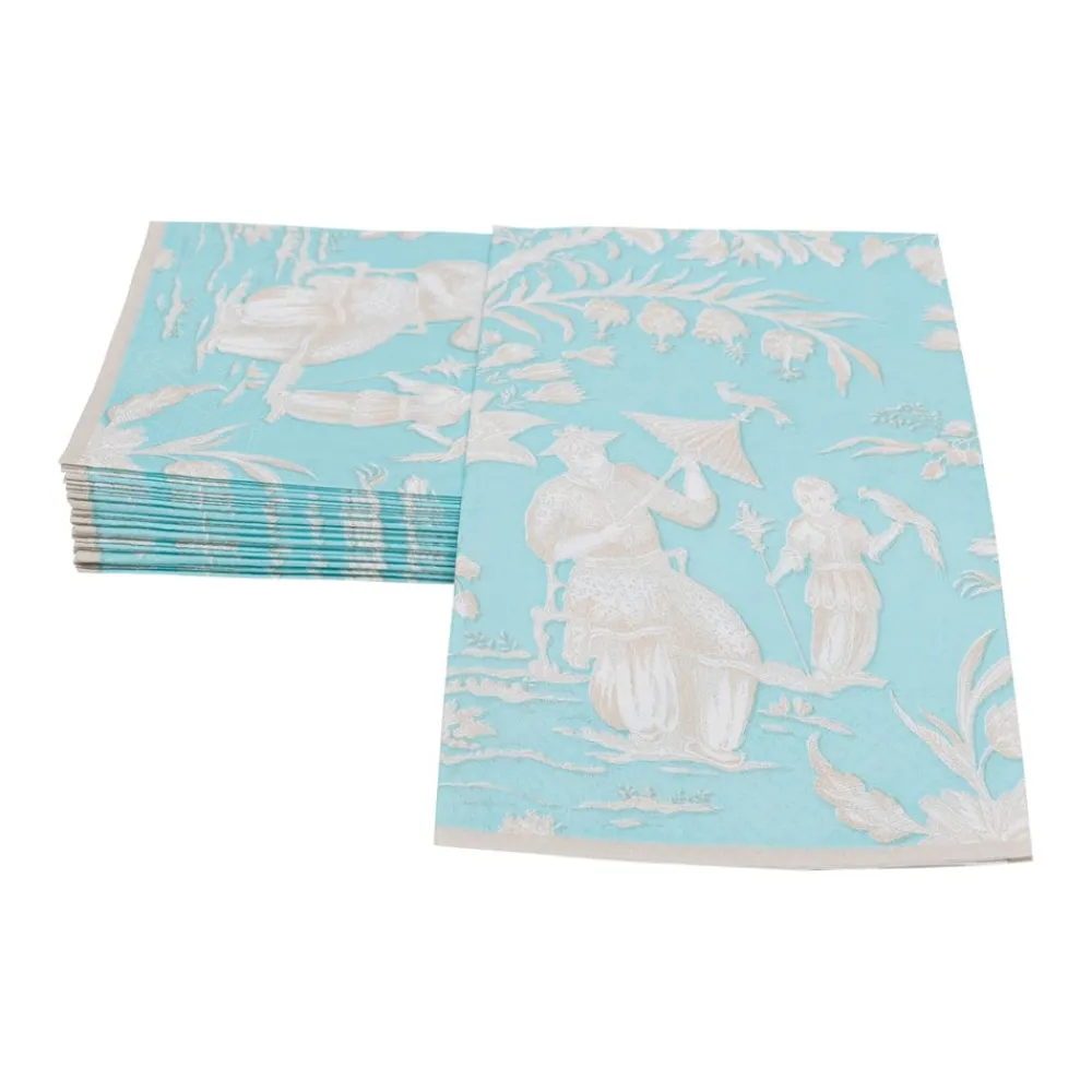 Caspari Paper Guest Towels|Silk Road Toile Robin's Egg Guest Towel Napkins - 15 Per Package