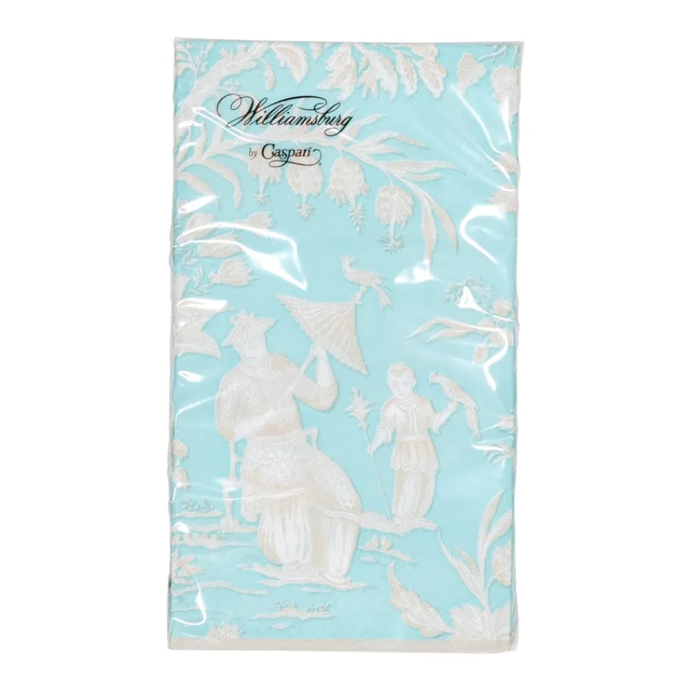 Caspari Paper Guest Towels|Silk Road Toile Robin's Egg Guest Towel Napkins - 15 Per Package
