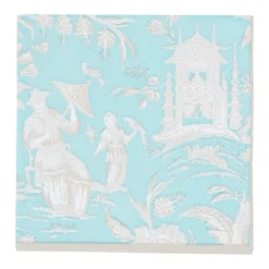 Caspari Paper Cocktail Napkins|Capri|Silk Road Toile Robin's Egg Cocktail Napkins - 20 Per Package